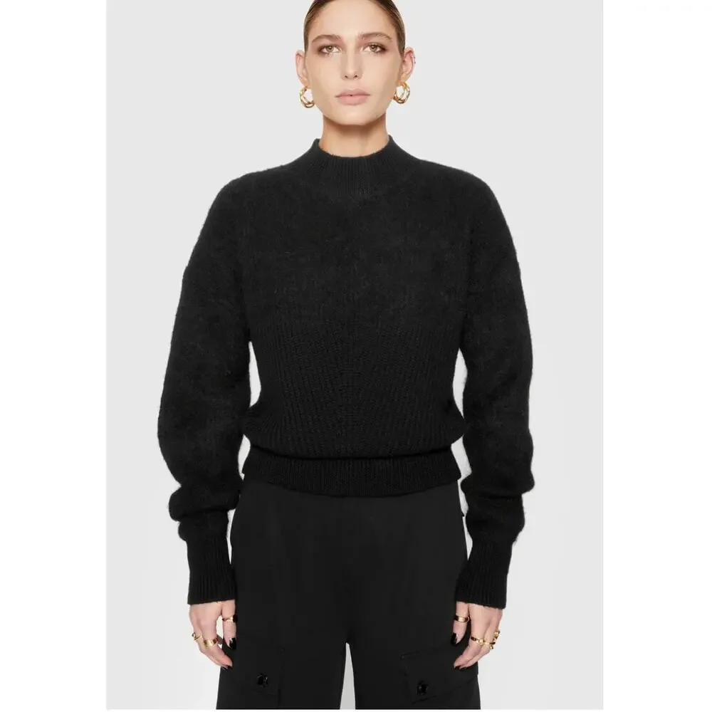 Rebecca Minkoff Priscilla Two Texture Merino Wool / Alpaca Mock Neck Sweater L